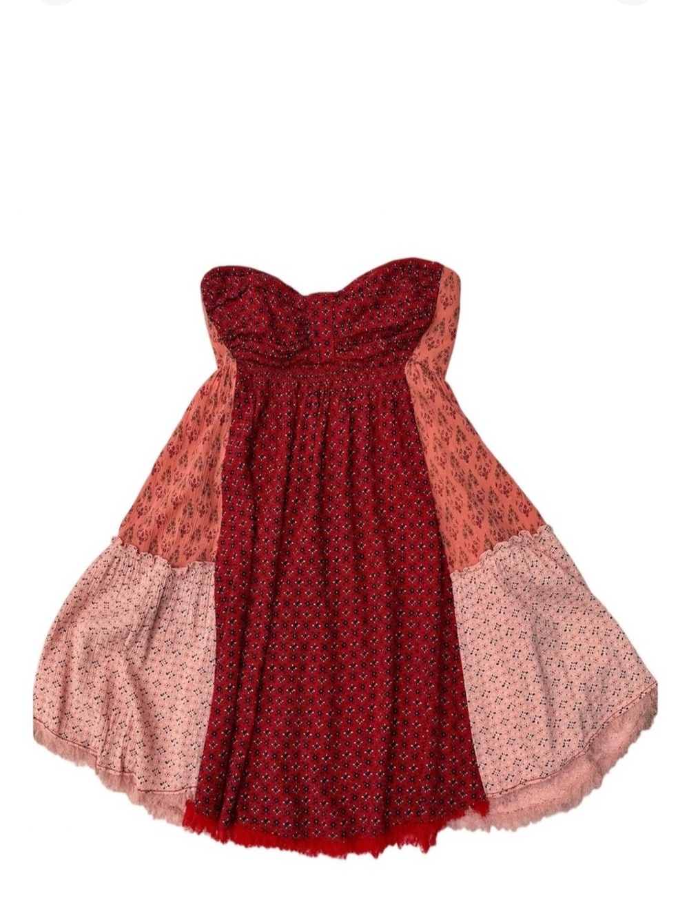 Free People Across the Sea Strapless Patchwork Dress in Red and Pink